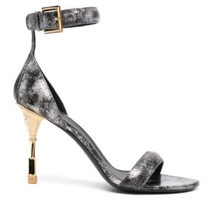 Balmain moneta crinkle suede ankle strap sandals
